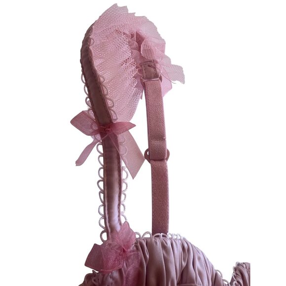 For Love & Lemons Pink Heart Mesh Corset Top With Ruffle Trim XXS - Picture 10 of 16